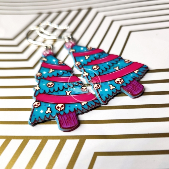 Handmade Creepy Christmas Tree Earrings S925 Hypoallergenic OOAK Fast Delivery - Picture 2 of 5